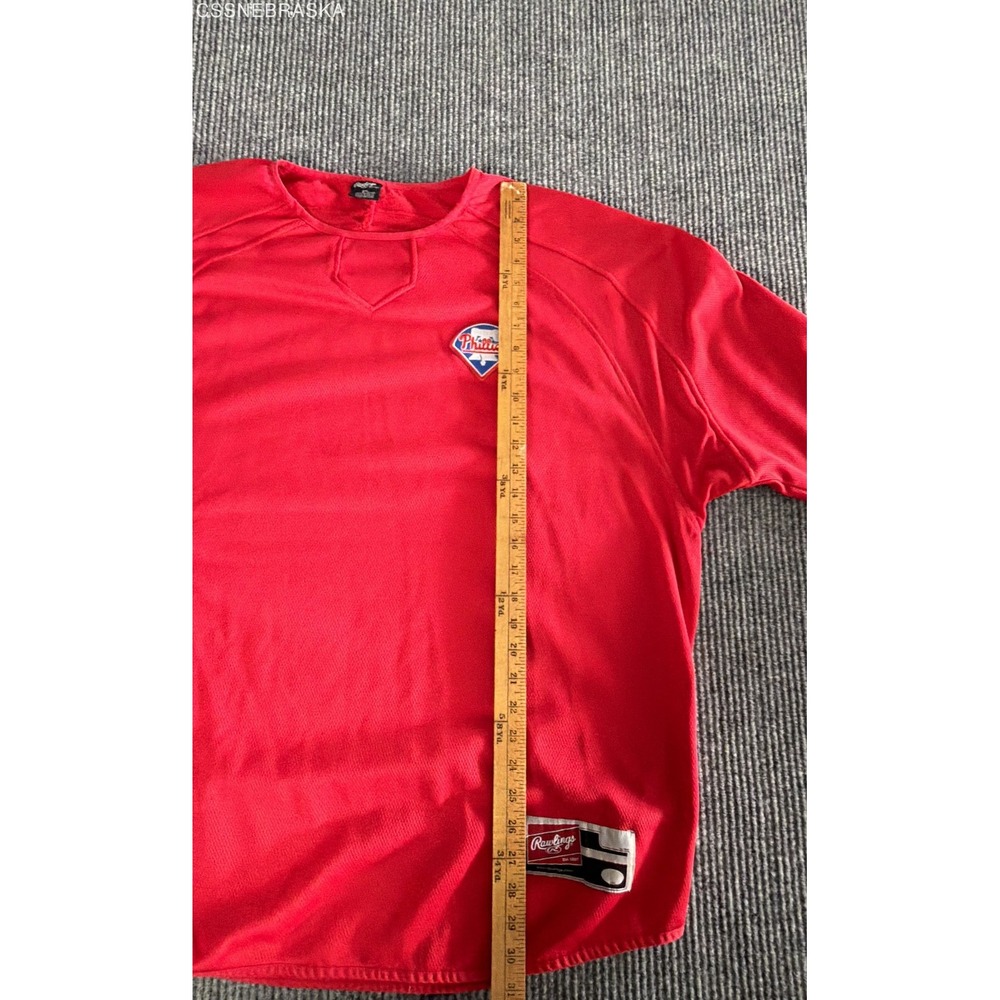 Rawlings Red Mens Baseball Jersey Pullover Training Shirt 2XL Phillies Logo - Picture 11 of 11